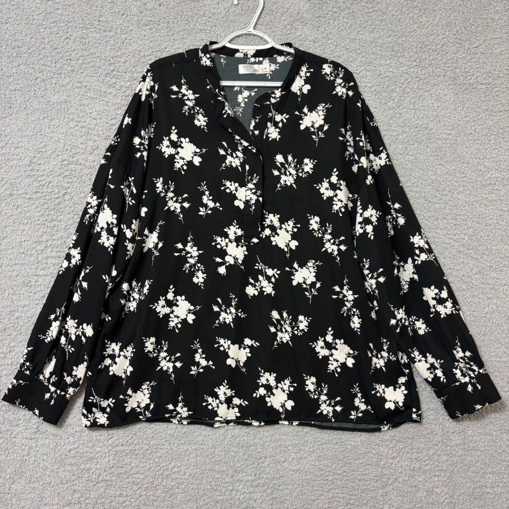 Relaxed Black Floral Long Sleeve Blouse Plus Size XXL Time and Tru‎